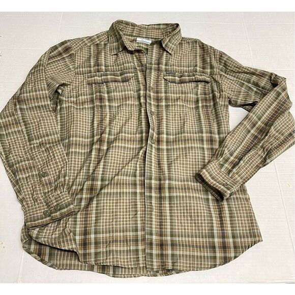 Columbia Mens Shirt Vented Button Omni Shade Brown Plaid size Medium A21 - Picture 1 of 8